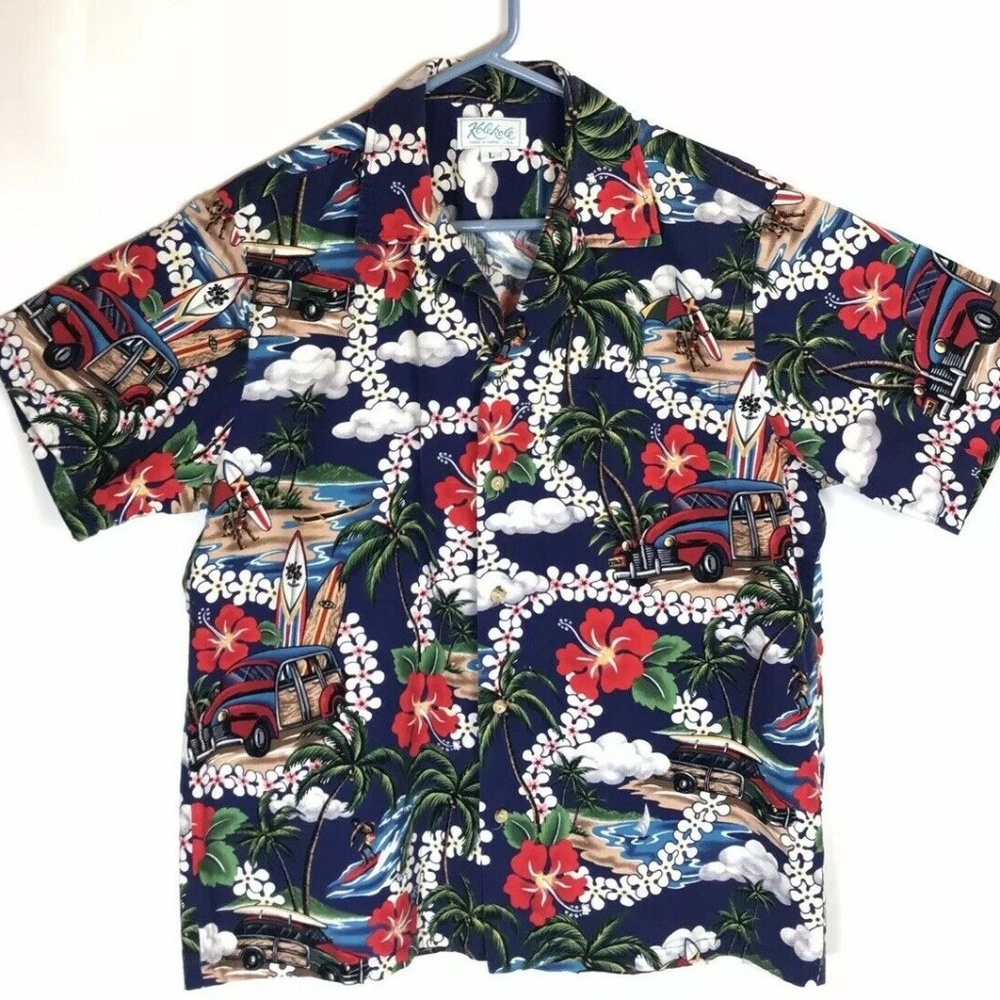 Kolekole Hawaiian Aloha Shirt Beach Surf Woody Car